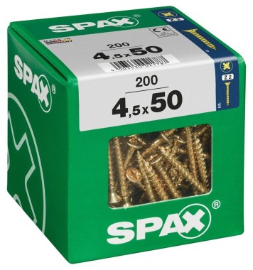 SPAX Universalschraube, 4,5 x 50 mm, 200 Stück, Vollgewinde, Senkkopf, Kreuzschlitz Z2, 4CUT, YELLOX, 4081020450508